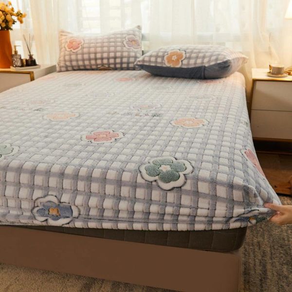 

sheets & sets winter warm solid flannel elastic ftted sheet mattress cover super soft twin queen king size bed luxury