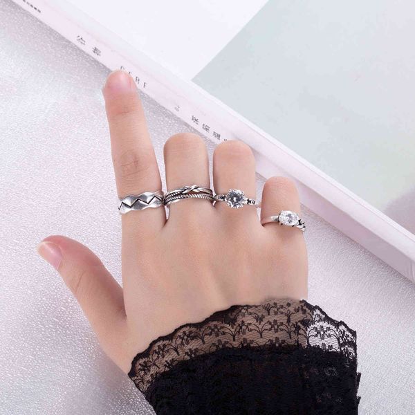 

ring korean corrugated plain round thai silver women's fashion personality four claw diamond cross line open