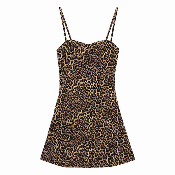 Mulheres Sexy Leopard Strap Vestidos moda senhoras elegante vestido sem costas streetwear feminino chique fino a linha mini vestidos 210427