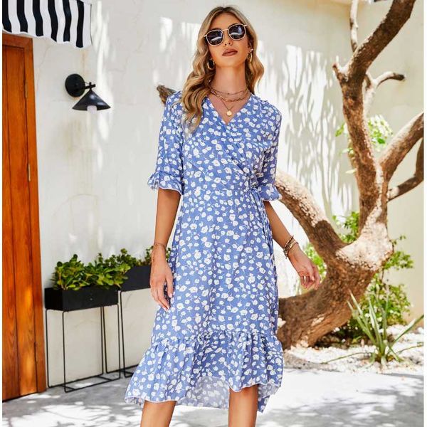 

casual dresses summer 2021 flounces floral dress beach 88089-5, Black;gray