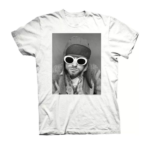 

kurt cobain sunglasses p licensed men t-shirt, White;black