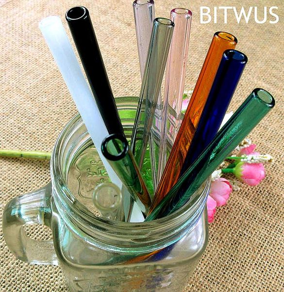

drinking straws 30pcs/lot 2021 colorful reusable borosilicate glass straws+1 straw cleaner brush for bar accessories 10 colors hh16201a