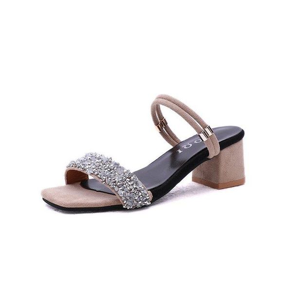 

sandals comemore shoes women luxury crystal summer open toe buckle chunky heels rhinestone slippers silver gold large size, Black