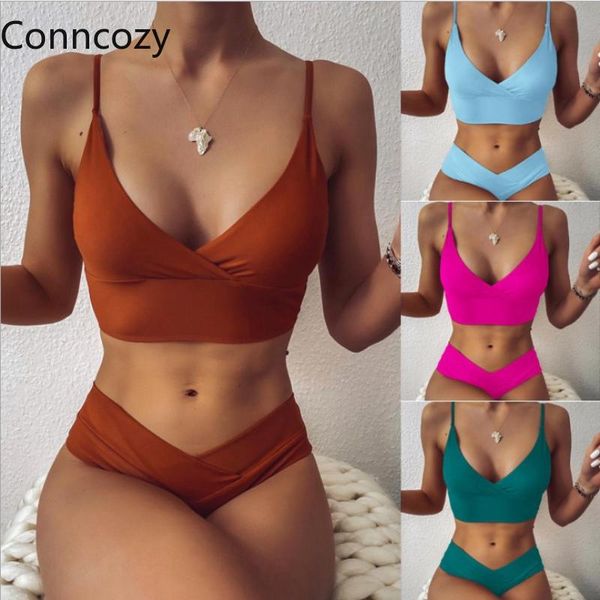 

women's swimwear 2021 split solid color ladies high waist triangle bikini multicolor swimsuit bathing suit push up set, White;black