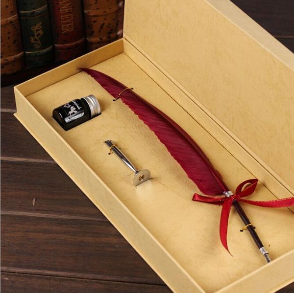

retro vintage cartoon swan feather pen stainless steel stand and ink gift set dip quill signature fountain pens