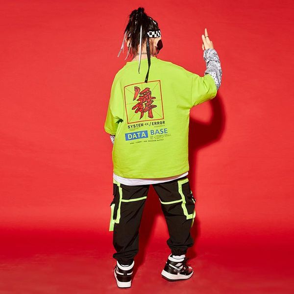 

stage wear girls hip-hop dance costumes children's fake two-piece sweaters hiphop pants jazz performance clothes street sl4475 nwjo, Black;red