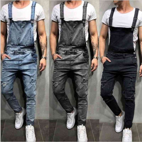 

fashion men's ripped jeans jumpsuits hi street distressed denim bib overalls for man suspender pants size s-xxxl, Blue