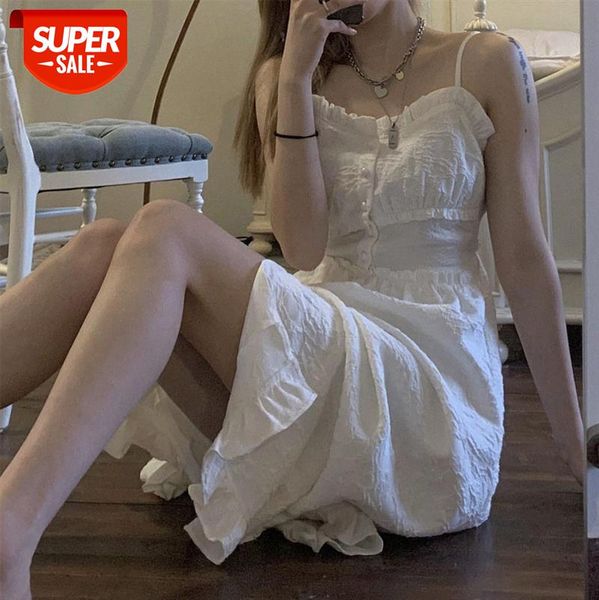 

net celebrity with white suspender skirt female year french thin goddess dress child hair #5w8f, White;black