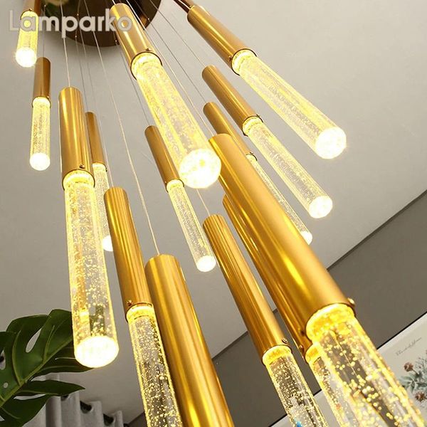 Lâmpadas pendentes de lustre de lustre moderno iluminação de luxo de luxo penduramento de escada de escada combinável de cristal de cristal de cristal de bolha