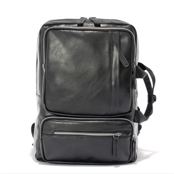 

backpack vintage pu leather men double shoulder bag multifunction leisure travel male 15.6-inch lapschool bags