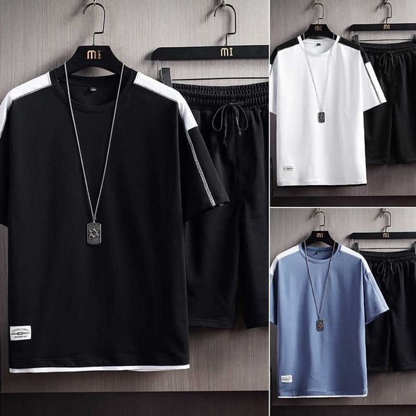 

tracksuit men summer two piece set men short sleeve t shirt shorts suit men's sportswear shorts set men outwear 5xl 210603, Gray