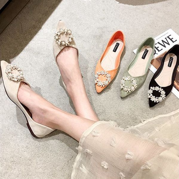 

dress shoes pearl crystal flower ballet women sweet suede slip on loafers beaded floral round buckle flats pointed toe moccasins femme lue0, Black