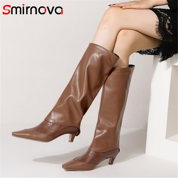 

boots smirnova 2021 arrive knee high women fashion shoes square toe autumn winter long european style, Black