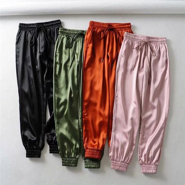 

women's pants & capris casual 2021 autumn women cargo elastic high waist loose sport ladies joggers solid 4 colors, Black;white