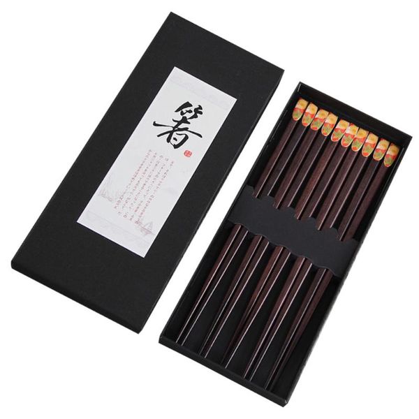 

chopsticks 5 pair wooden reusable chop stick tableware kitchen dining dinnerware gift (flower pattern)