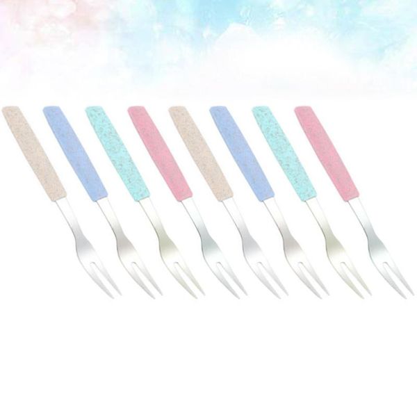 

forks 8pcs wheat straw stainless steel fruit picks flatware dessert for home party