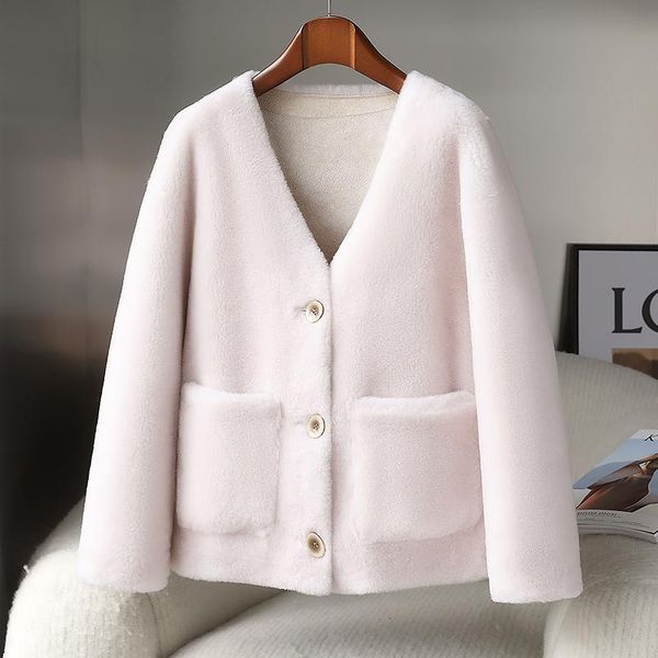 

women's fur & faux 2021 fashion thick real coat women winter natural lamb wool jackets lady casual loose warm sheep shearing outwear k9, Black
