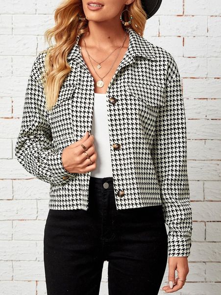 

emery rose houndstooth print flap pocket jacket h4h1#, Black;brown