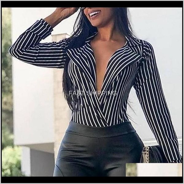 

women's blouses shirts apparel women casual striped blouse shirt deep v-neck long sleeve chemisier femme blo mvaxy, White