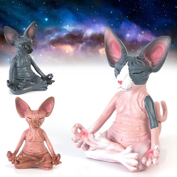 

interior decorations sphynx cat meditate collectible figurines miniature handmade decor animals model figure toys home car decoration drop