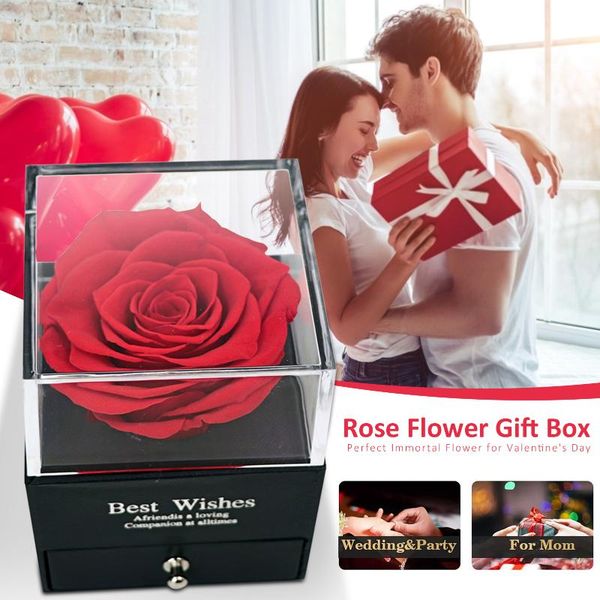 

gift wrap artificial rose jewelry box forever earrings necklace lipstick makeup storage romantic wedding birthday valentines day