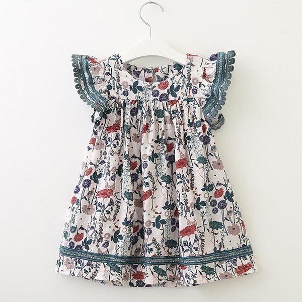 

girl's dresses 2021 summer girls' dress baby cute flying sleeve cotton floral party princess children's kids girls clothing, Red;yellow