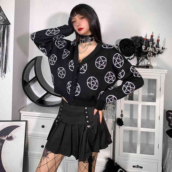 

women's sweaters biggorange gothic black fairy grunge oversized sweater cardigan y2k five-pointed star print long sleeve jacket x9, White;black
