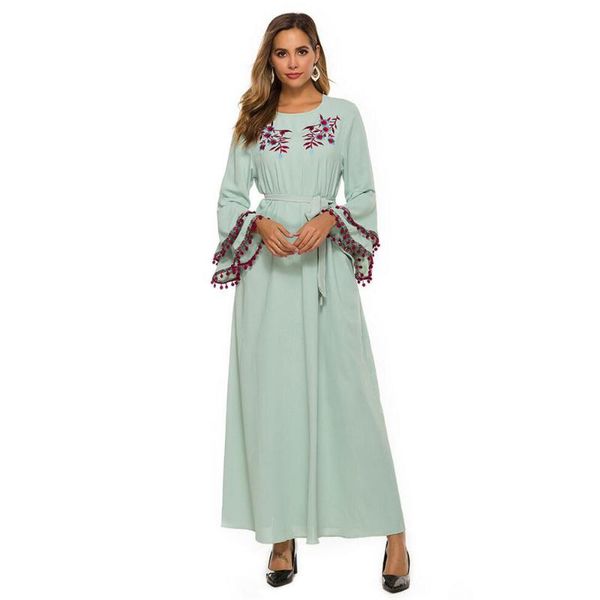 

ethnic clothing ramadan muslim embroidery women long dress spring autumn flare sleeve maxi robe dubai islamic arabic abaya kaftan, Red