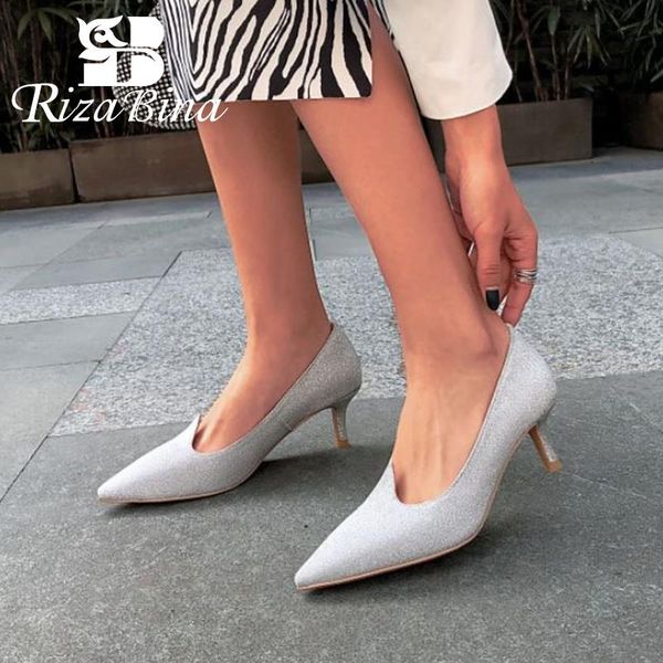 

dress shoes rizabina thin high heels women design genuine leather pumps fashion pointed toe party footwear size 32-43, Black