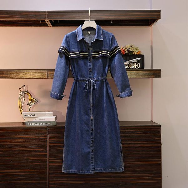 

casual dresses fat size female wear sister fashion mid-waist long windsuit in autumn 2021, Black;gray