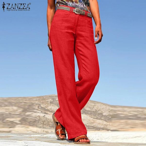 

women's pants & capris summer straight ol culottes oversized solid long trousers women casual zipper work office zanzea vintage pantalo, Black;white