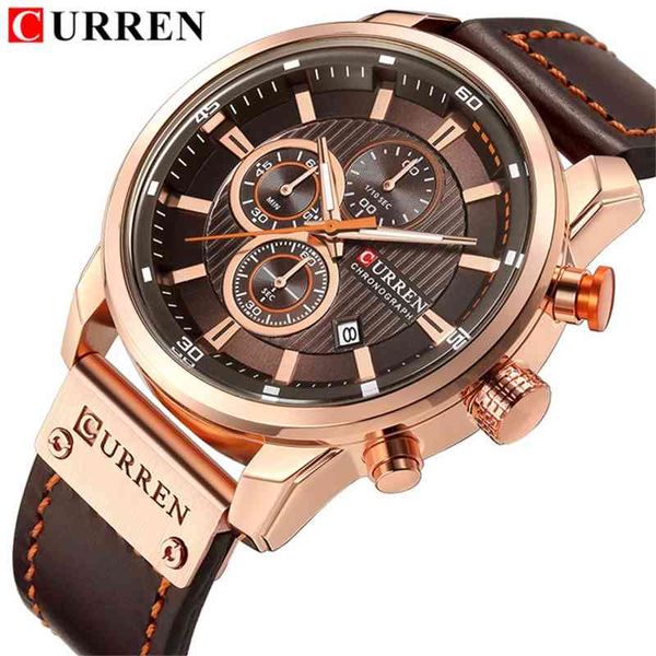 

curren 8291 luxury brand men military sport watches men's quartz clock leather strap waterproof date wristwatch reloj hombre 210407, Slivery;brown