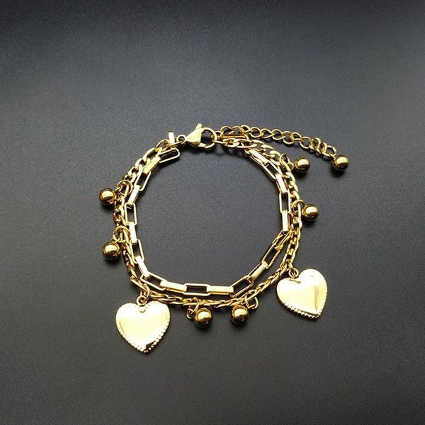 

link, chain punk lover heart bead pendant bracelets fashion gold silver color 316l stainless steel link bracelet bff couple jewelry, Black
