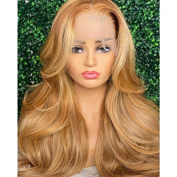 

natural 180% density transparent ombre blonde highlight loose wave 13x4 lace front human hair wig with babyhair can straight dye wigs1, Black;brown