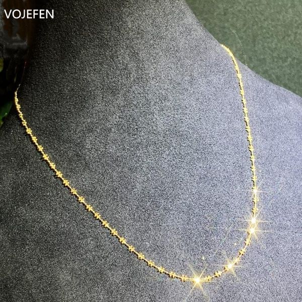 

chains vojefen au750 18k real gold plum chain link necklace japanese lace style fashion charm fine jewelry for women girls, Silver