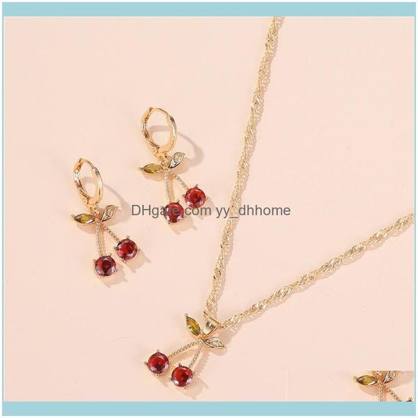 Ohrringe Sets Schmuck Ohrringe Halskette Kristall Kirsche Anhänger Gold Farbe Metallkette Für Frauen Mädchen Hochzeiten Schmuck Set Drop Lieferung 202