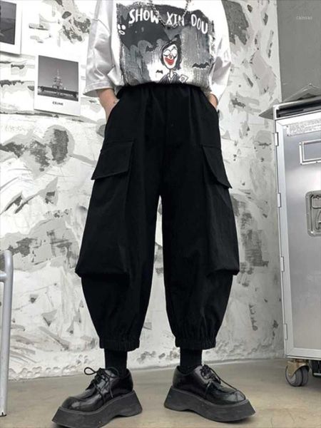 

men's pants dark personality simple pocket loose waist casual fashion large size cargo, Black