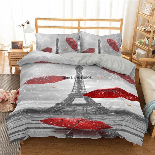 

bedding sets red maple umbrella lovers pattern gray set paris tower 3d printed home textiles duvet cover pillowcase  king size