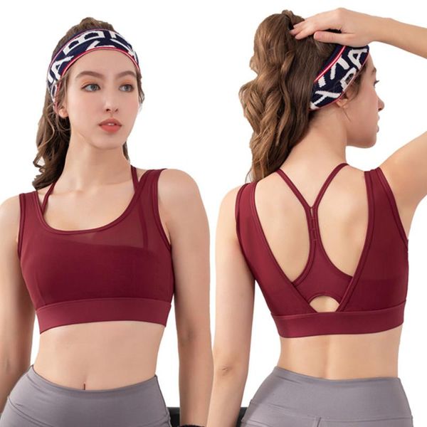 

yoga outfit double layer sports bra fitness strappy beauty back mesh slim fit proof gym wear vest for teen