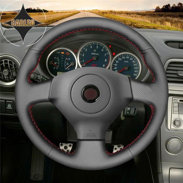 

steering wheel covers diy car cover for impreza wrx/sti 2005-2009 genuine black leather hand stitching personality custom holder