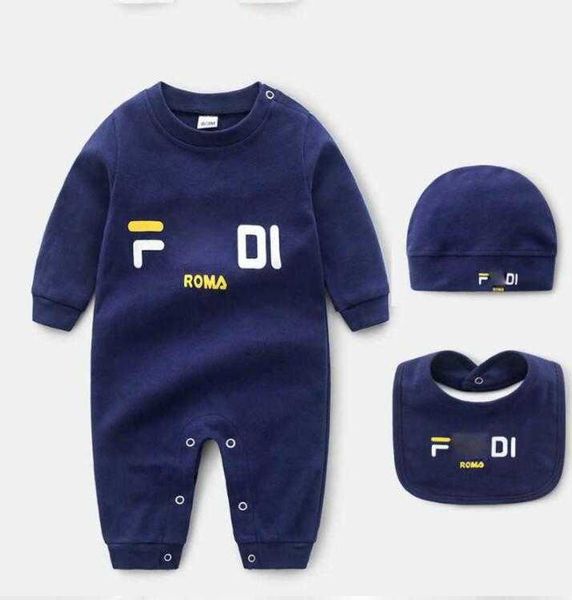 

3 PCS Set Hat Bib Jumpsuit Kids Designer Rompers Girls Boys Brand Letter Newborn Baby Clothes Toddler, Gray