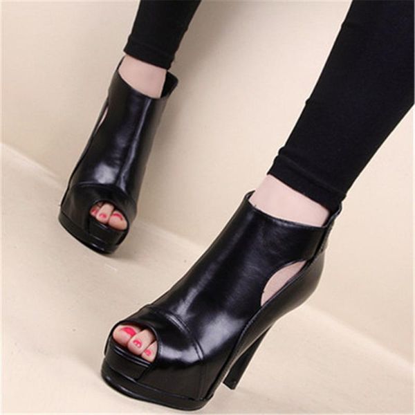 

2021 fall office leather shoes breathable square heel sandals boots female platform party wedding pumps 1, Black