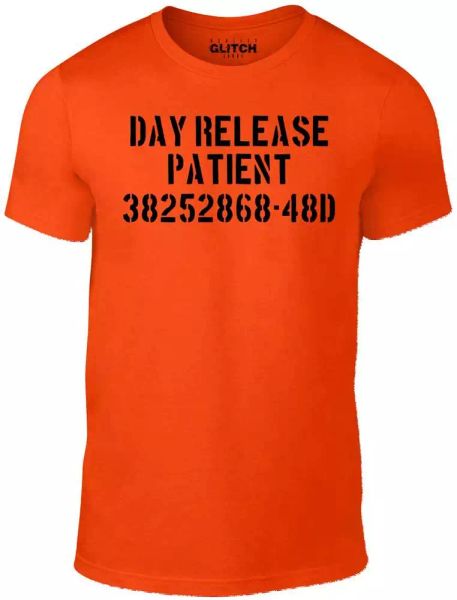 

day release patient t-shirt - funny t shirt joke fancy dress psycho gift retro, White;black