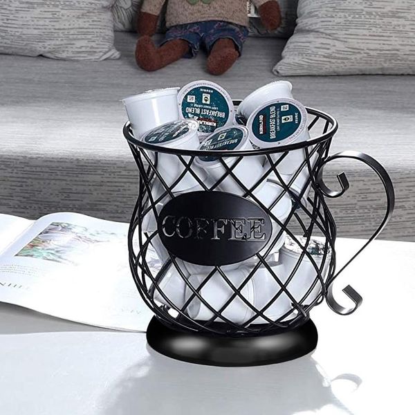

cup shaped coffee pod holder storage rack for counter bar organizer black mug kitchen & organization