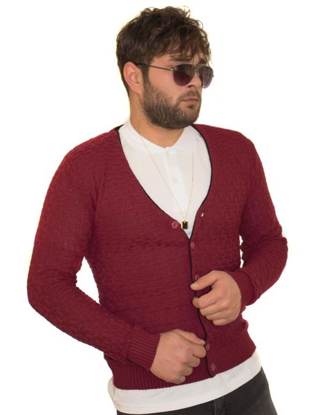 

men's sweaters kulemoda claret red labyrinth pattern button closure knitwear cardigan, White;black