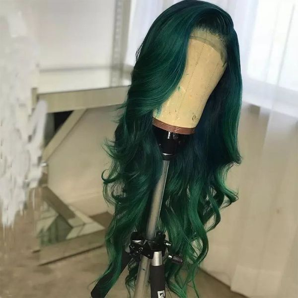 

brazilian remy wig with baby 13x6 wave green color lace front human hair wigs pre plucked hairline, Black;brown