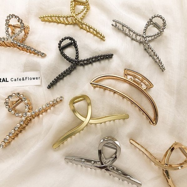 

wpfw french back of claw pearl barrettes headdressleopard pearl horsetail shark hairpin large clips hairpin headdress, Golden;silver