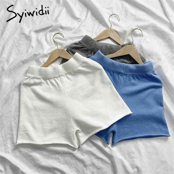 Syiwidii ​​Spandex Shorts para mulheres altas cinturadas suorshorts trecho de tricô verão fundos de moda sólida azul cinza branco 210719