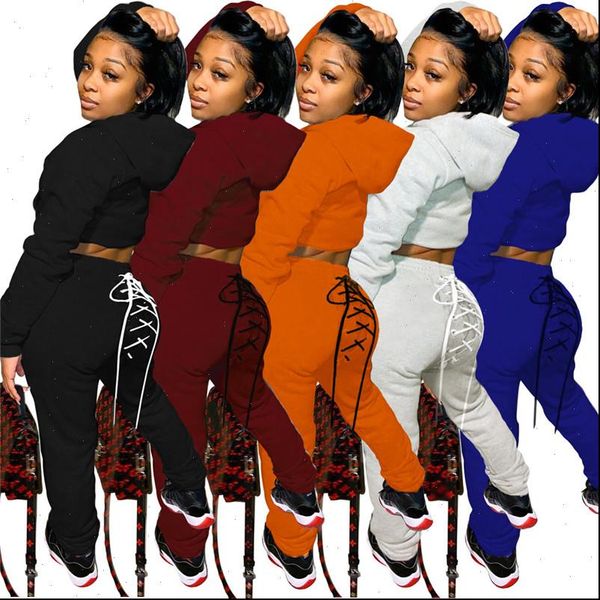 

two piece set sweatsuits fall women tracksuits clothes tracksuit hooded lace up back pants outfit wholesale dropshipping, Gray
