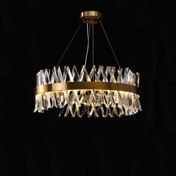 

postmodern round gold stainless steel crystal lustre chandelier lighting suspension luminaire lampen for dinning room chandeliers